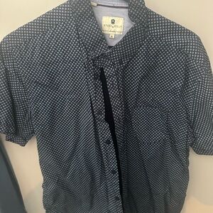 Blue Casual Button Down Shirt with Polka Dot Pattern